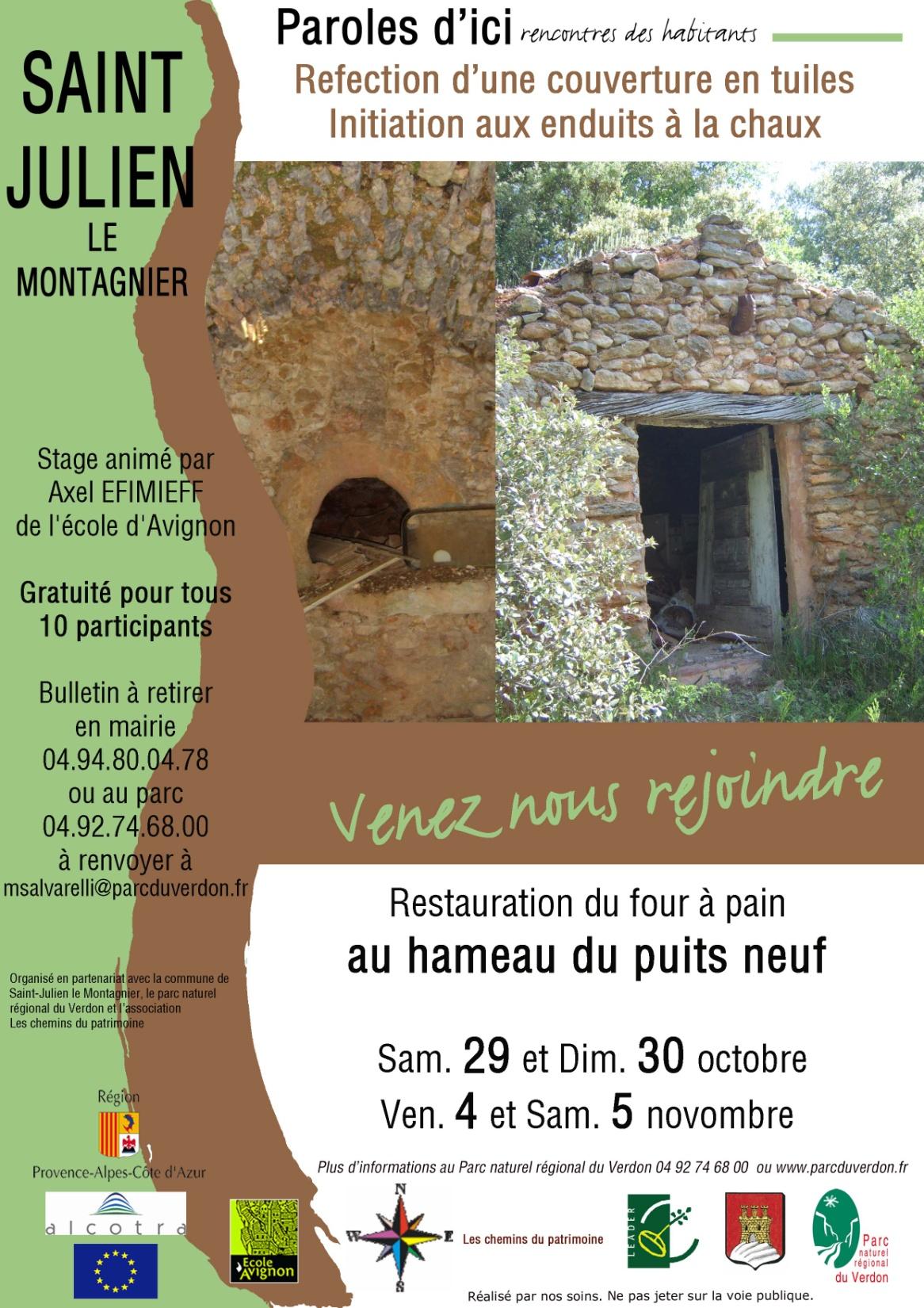 Affiche Restauration du Four à Pain au Hameau Les Puits Neufs- Les Chemins du Patrimoine -
Saint-Julien-le-Montagnier