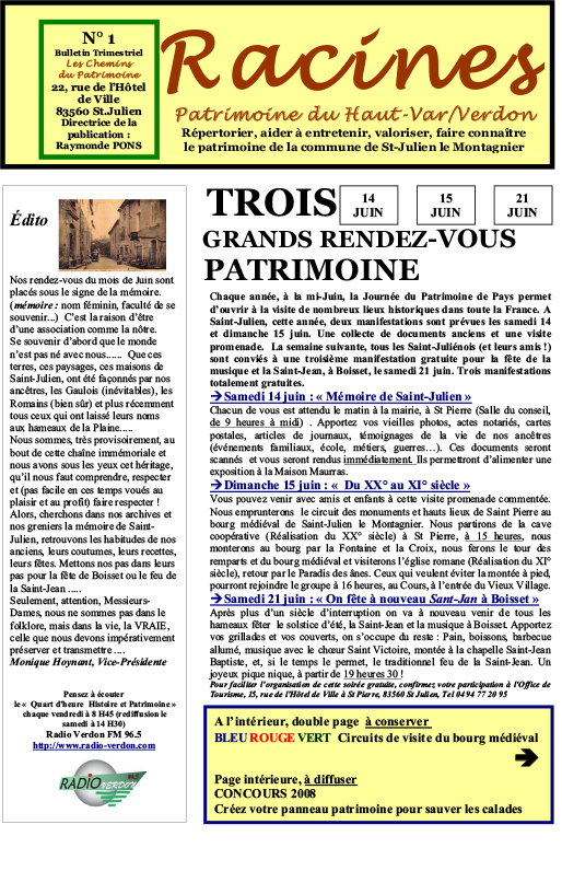 Les Chemins du Patrimoine - Racines N°01
