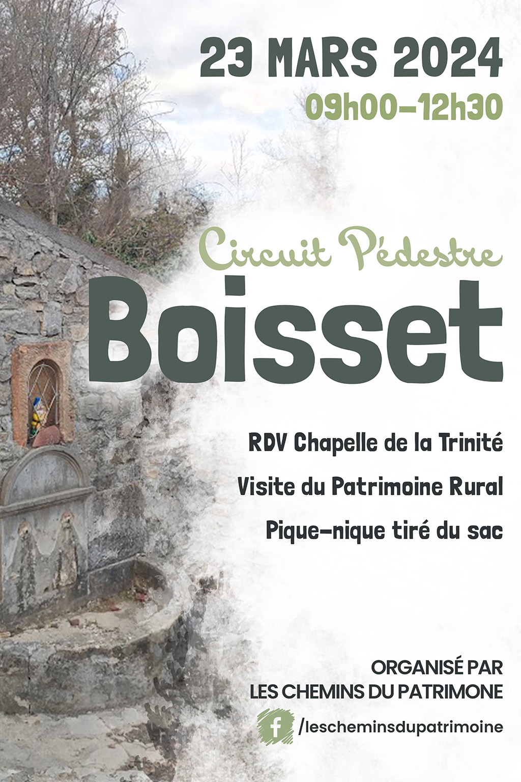Affiche randonnée Circuit Boisset le 23 mars 2024 - Saint-Julien-le-Montagnier - Les Chemins du Patrimoine
