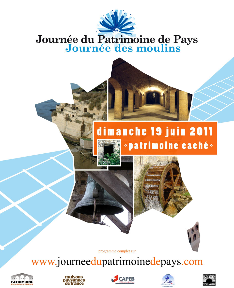 Affiche Journée du Patrimoine de Pays & Journée des Moulins 2011, Patrimoine caché - Les Chemins du Patrimoine -
Saint-Julien-le-Montagnier