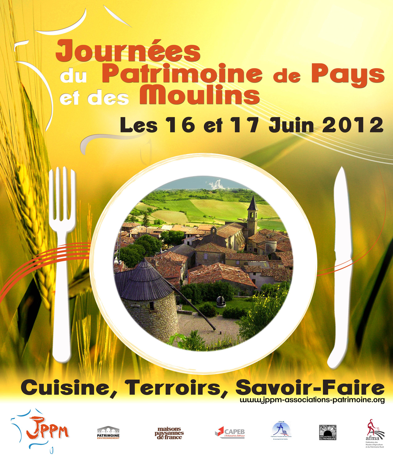 Affiche Journée du Patrimoine de Pays & Journée des Moulins 2012, terroirs et savoir-faire - Les Chemins du Patrimoine -
Saint-Julien-le-Montagnier