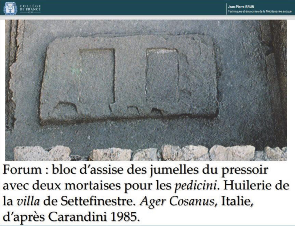 Bloc d'assise des jumelles du pressoir - Jean-Pierre Brun - Techniques et économie de la Méditerranée antique
